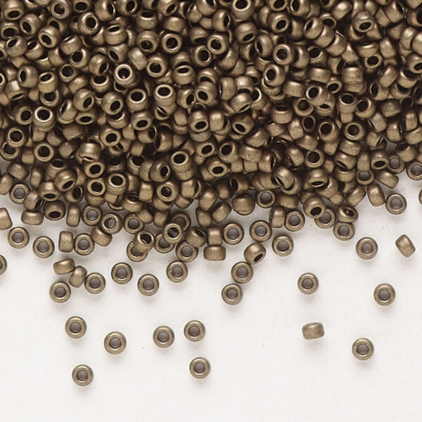 Seed bead, Miyuki, glass, pkg/250g, #15 rocaille, opaque matte metallic dark bronze, (RR-2006). image number 0