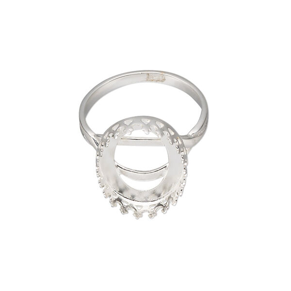 Ring, sterling silver, 17x13.5mm oval with 16x12mm oval cabochon bezel setting, size 7. Sold individually. image number 0