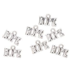 Charm, antique silver-finished "pewter" (zinc-based alloy), 16x8mm "Hope". Sold per pkg of 6.