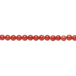 Bead, bamboo coral (dyed), red, 2-3mm round, C grade, Mohs hardness 3-1/2 to 4. Sold per 15-inch strand.