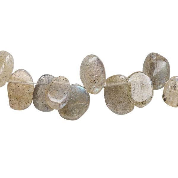 Labradorite 1pkg1, hand-cut top-drilled flat oval bead natural 7 inch 8x7mm-12x9mm image number 0
