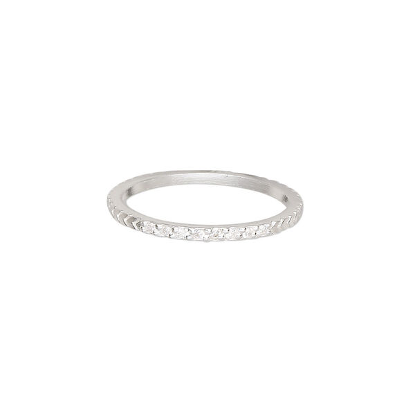 Ring, Create Compliments®, cubic zirconia and sterling silver, clear, 1.5mm wide chevron, size 7. Sold individually. image number 0