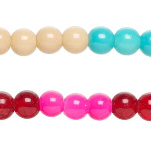 Bead, glass, opaque and translucent mixed bright colors, 8-8.5mm round. Sold per pkg of (2) 7-inch strands, approximately 50 beads.