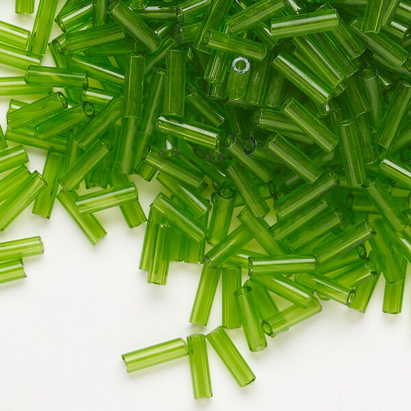 Bead, Preciosa Ornela Czech glass, bugle bead, pkg/500g, 1/4 inch, transparent lime green, (50430). image number 0