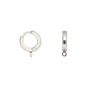 Earring leverback 1pkg2, 13mm hinged hoop / closed loop / latch-back, stainless steel 1 pair