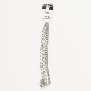 Chain assortment, silver-finished steel, assorted styles, 7 inches. Sold per pkg of 4.