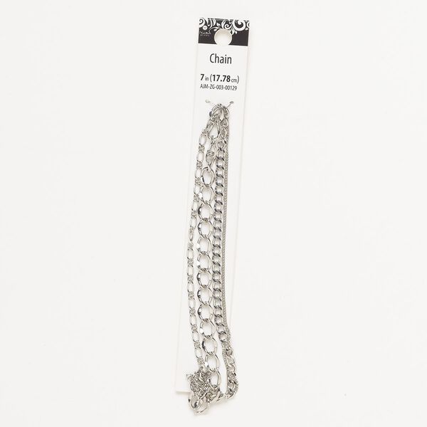 Chain assortment, silver-finished steel, assorted styles, 7 inches. Sold per pkg of 4. image number 0