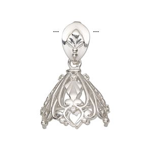 Bail, cubic zirconia and rhodium-plated sterling silver, clear, 19x17.5mm cone with inside cross bar and bail with fan design. Sold individually.