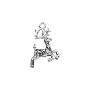 Charm, antique silver-plated "pewter" (zinc-based alloy), 20x14mm double-sided reindeer. Sold individually.