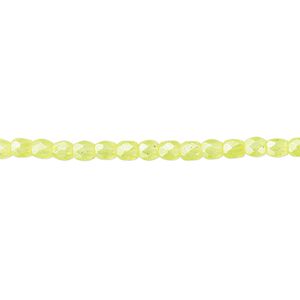 Bead, Czech fire-polished dipped décor glass, pearlescent light yellow, 3mm faceted round. Sold per pkg of 1,200 (1 mass).