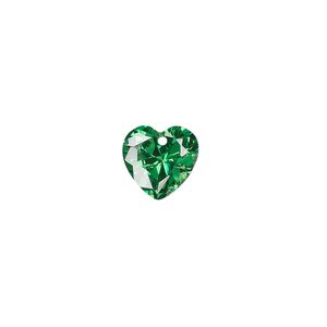 Drop, cubic zirconia, emerald green, 10x10mm hand-faceted heart, Mohs hardness 8-1/2. Sold per pkg of 2.
