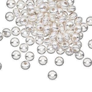 Bead, silver-plated brass, 4.5x3mm corrugated saucer. Sold per pkg of 100.