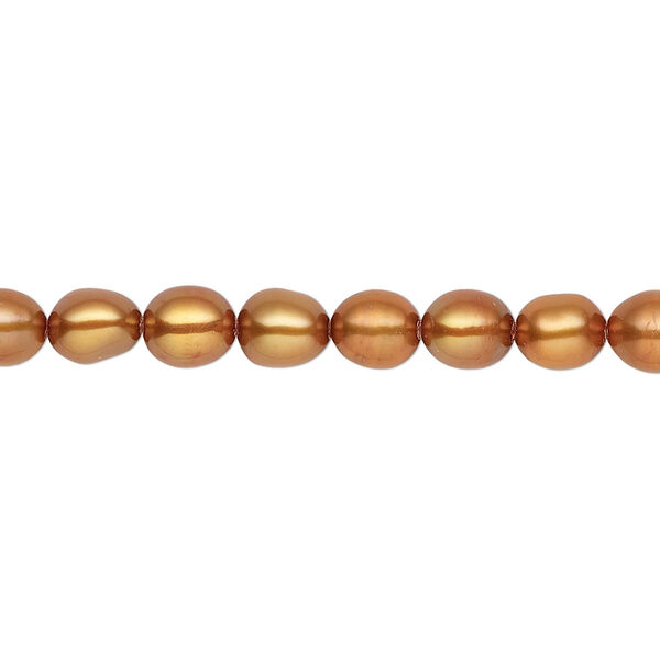 Pearl, cultured freshwater (dyed), antique copper, 5-6mm rice, C grade, Mohs hardness 2-1/2 to 4. Sold per 16-inch strand. image number 0