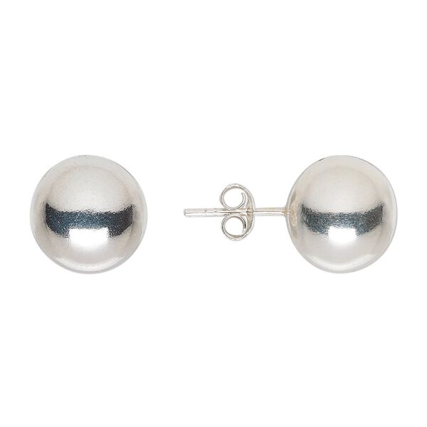 Earstud, sterling silver, 12mm ball with post. Sold per pair. image number 0