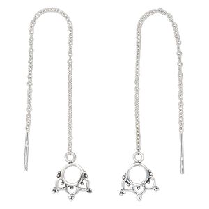 Ear thread, Create Compliments®, sterling silver, 3 inches with 10x9.5mm fancy design. Sold per pair.