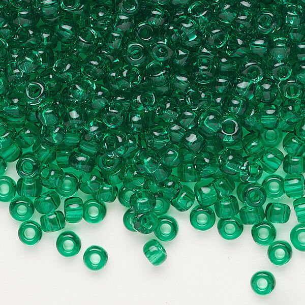 Seed bead, Dyna-Mites™, glass, transparent jade green, #6 round. Sold per 40-gram pkg. image number 0