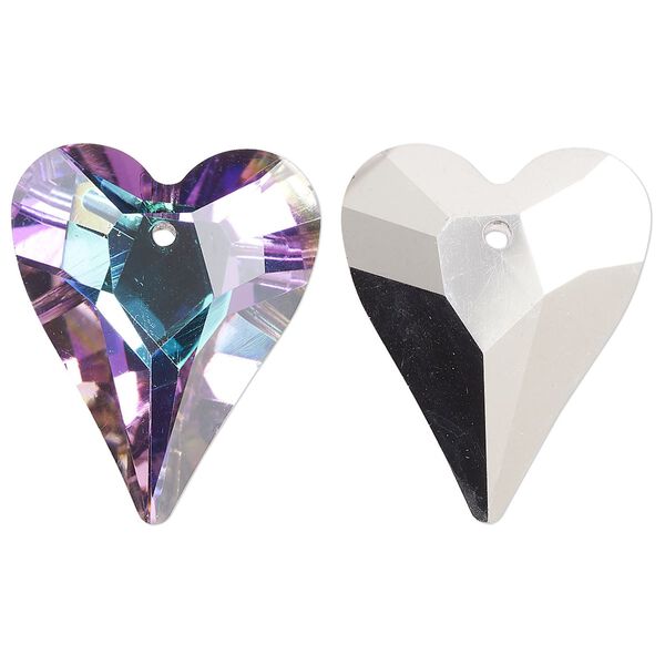 Drop, glass, opaque clear vitrail light, 27x22mm heart. Sold per pkg of 2. image number 0