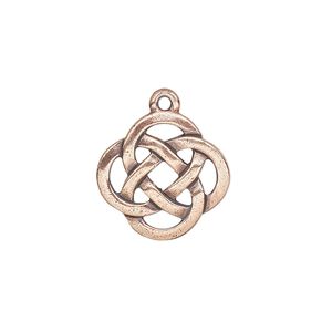 Drop, TierraCast®, antique copper-plated pewter (tin-based alloy), 18mm double-sided Celtic knot. Sold per pkg of 20.