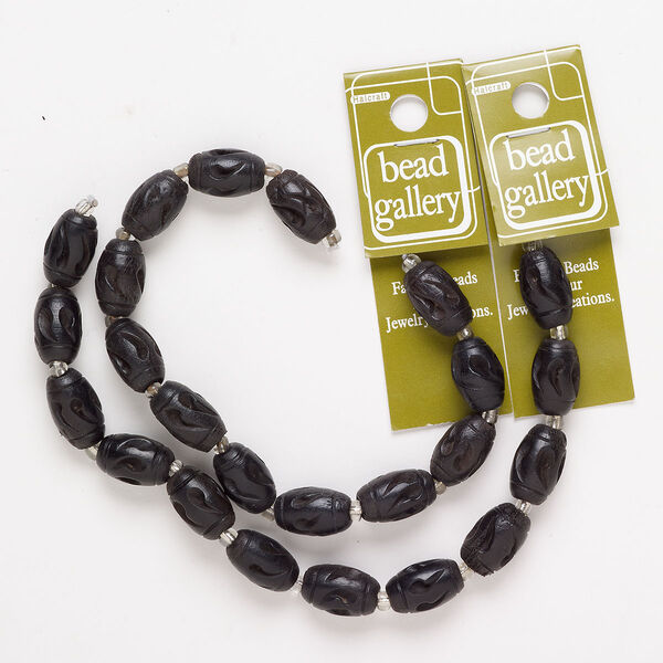 Wood 1pkg24, carved barrel bead dark brown 16x10mm-16x11mm image number 0