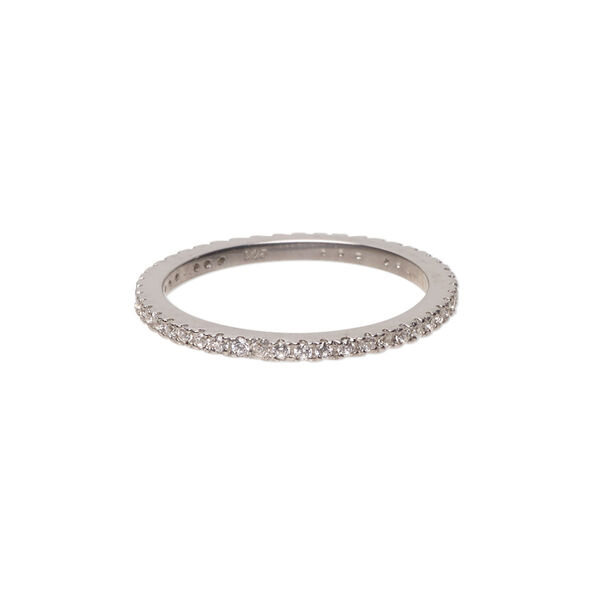 Ring, cubic zirconia and rhodium-plated sterling silver, clear, 2mm wide eternity band, size 9. Sold individually. image number 0