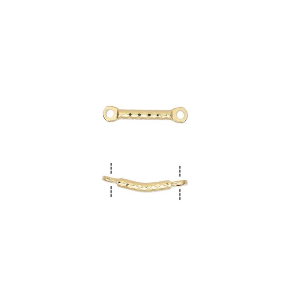 Link, gold-plated brass, 26x4mm diamond-cut curved bar. Sold per pkg of 10. image number 0