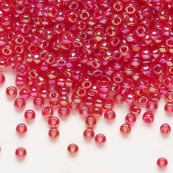 Seed bead, Miyuki, glass, pkg/50g, #8 rocaille, translucent rainbow red (RR-254). image number 0