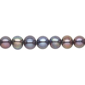 Pearl, cultured freshwater (dyed), peacock, 5-7mm semi-round with 0.4-0.6mm hole, D grade, Mohs hardness 2-1/2 to 4. Sold per 15-inch strand.
