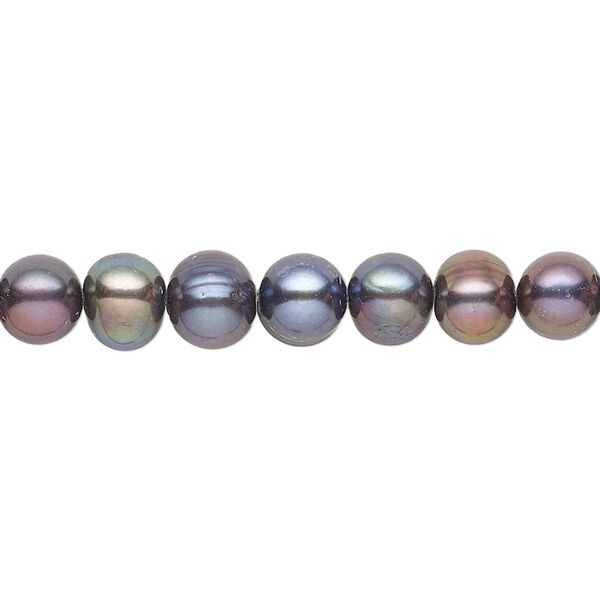 Pearl, cultured freshwater (dyed), peacock, 5-7mm semi-round with 0.4-0.6mm hole, D grade, Mohs hardness 2-1/2 to 4. Sold per 15-inch strand. image number 0