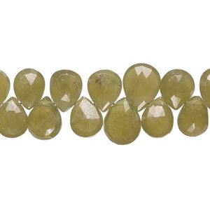 Vesuvianite 1pkg1, hand-cut top-drilled faceted puffed teardrop bead natural 9 inch graduated 6x5mm-10x8mm
