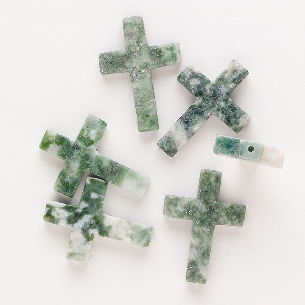Tree agate 1pkg6, half-drilled cross drop natural C grade, 21x15mm-26x18mm image number 0