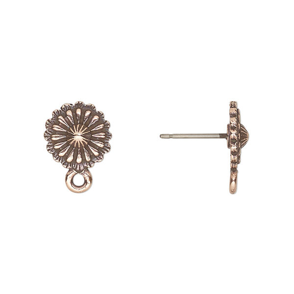 Earstud, TierraCast®, antique copper-plated pewter (tin-based alloy), 10mm round concho with closed loop. Sold per pkg of 5 pairs. image number 0