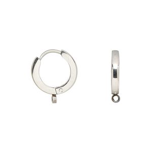 Earring leverback 1pkg2, 15mm hinged hoop / closed loop / latch-back, stainless steel 1 pair