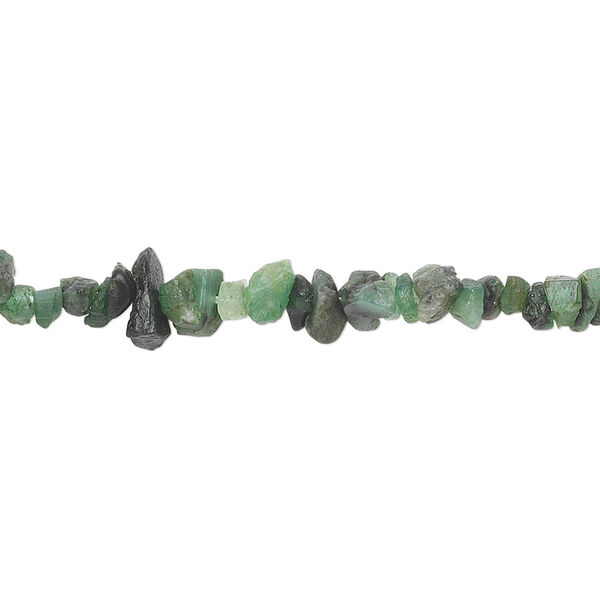 Bead, emerald (dyed / oiled), small chip, Mohs hardness 7-1/2 to 8. Sold per 18-inch strand. image number 0