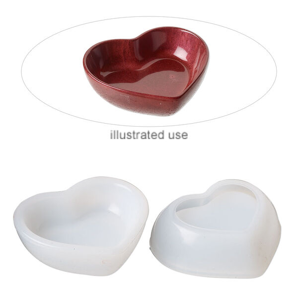 Mold, silicone, white, 3-1/4 x 3 x 1-inch heart tray. Sold individually. image number 0