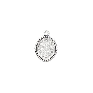 Drop, antique silver-plated brass, 12.5x11mm marquise with beaded edge and 10x8mm pure leaf setting. Sold individually.