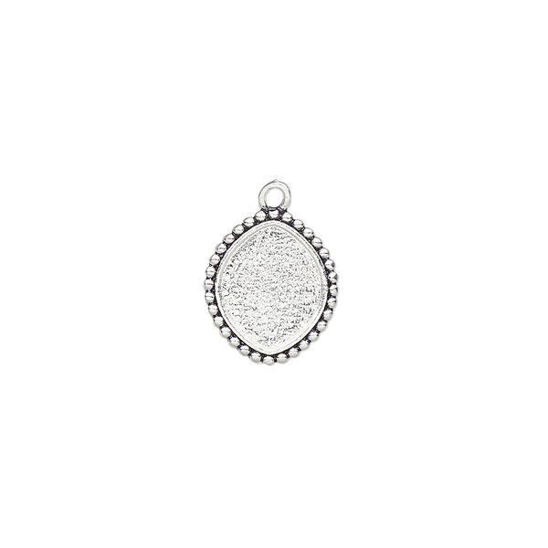 Drop, antique silver-plated brass, 12.5x11mm marquise with beaded edge and 10x8mm pure leaf setting. Sold individually. image number 0