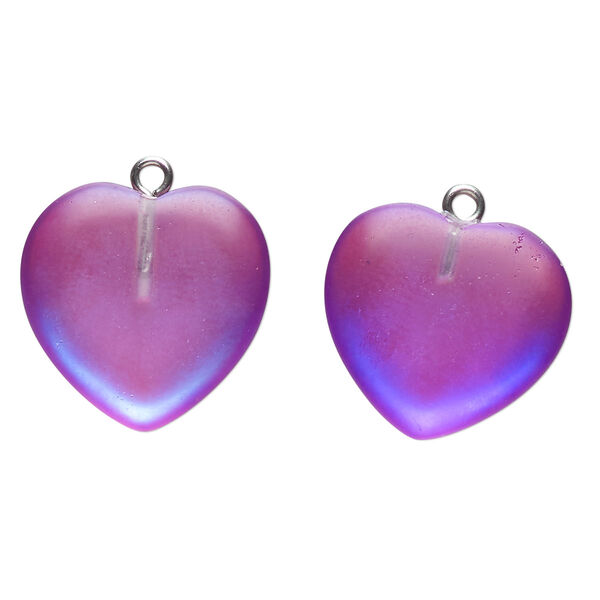 Drop 1pkg2 glass, 20x19mm heart, matte translucent iridescent purple image number 0