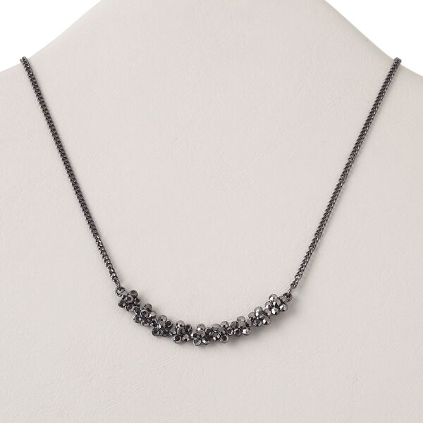 Necklace, gunmetal-finished "pewter" (zinc-based alloy), steel and brass with acrylic rhinestone, black, 57x19mm curve, 16 inches with 3-inch extender chain and lobster claw clasp. Sold individually. image number 0