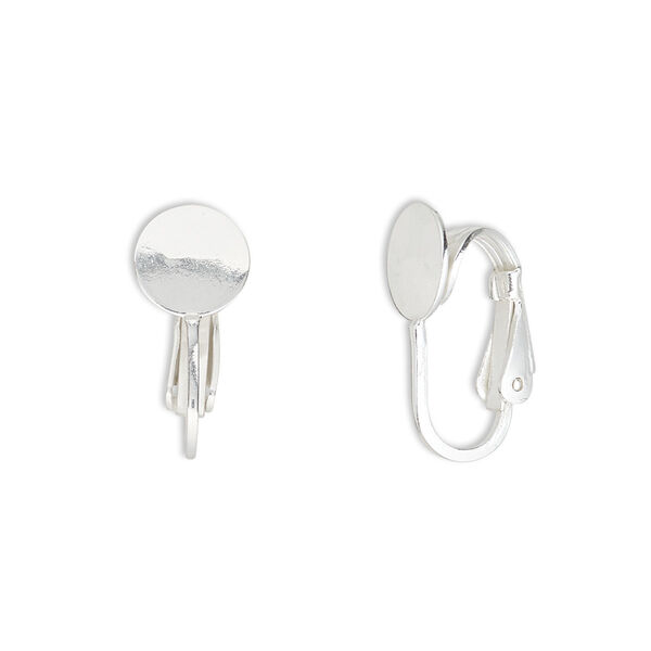 Earring, clip-on, sterling silver-filled, 18mm with 8mm round pad. Sold per pair. image number 0
