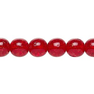 Bead, Czech crackle glass druk, translucent ruby red, 10mm round. Sold per 15-1/2" to 16" strand.