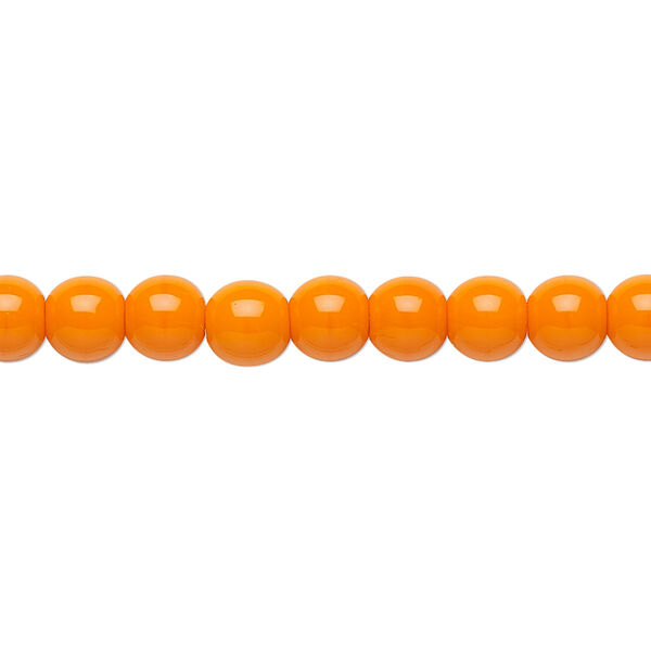 Bead, Preciosa, Czech glass druk, opaque bright orange, 6mm round. Sold per 15-1/2" to 16" strand. image number 0