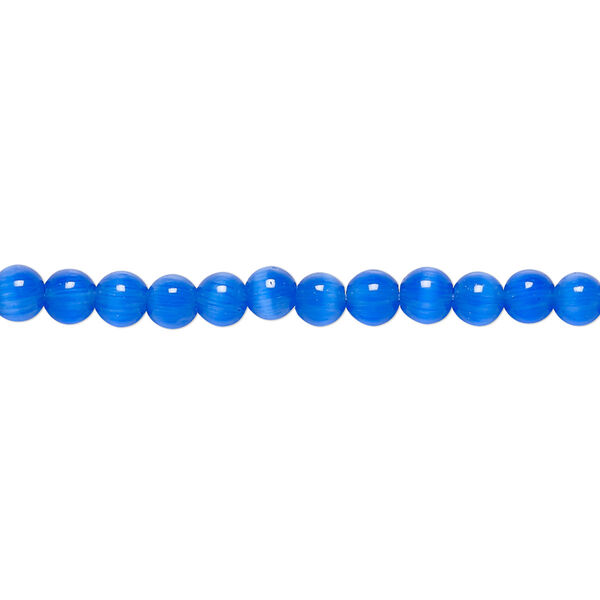 Bead, cat's eye glass (fiber optic glass), dark blue, 4mm round, quality grade. Sold per 15-1/2" to 16" strand. image number 0