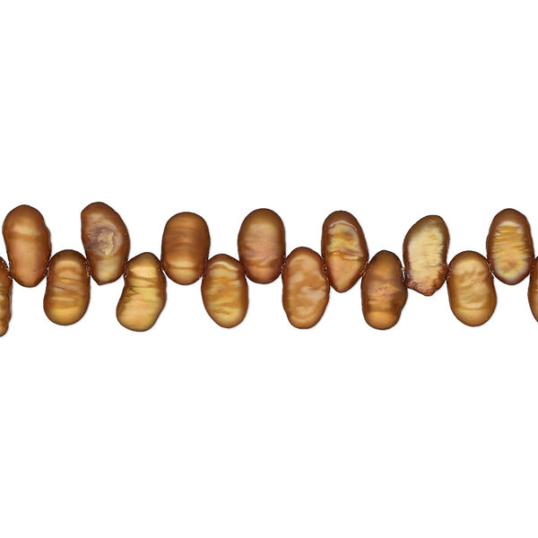 Pearl, cultured freshwater (dyed), saffron, 5x3mm-6x4mm top-drilled flat-sided rice, D grade, Mohs hardness 2-1/2 to 4. Sold per 15-inch strand. image number 0