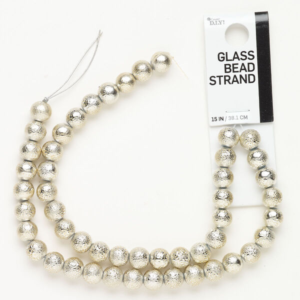 Bead, glass 1pk 7-8mm textured round, coated opaque light gold 15 inch image number 0