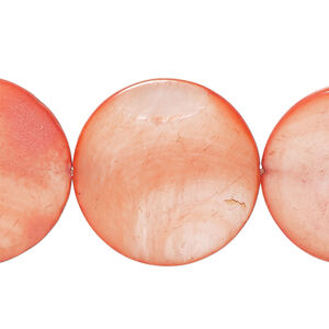Mother-of-pearl shell 1pkg1, puffed flat round bead 15 inch flamingo 24-25mm