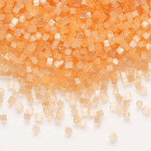 Seed bead, Preciosa Ornela Czech glass, pkg/50g, #11 2-cut hex, translucent solgel dyed satin peach, (05184).
