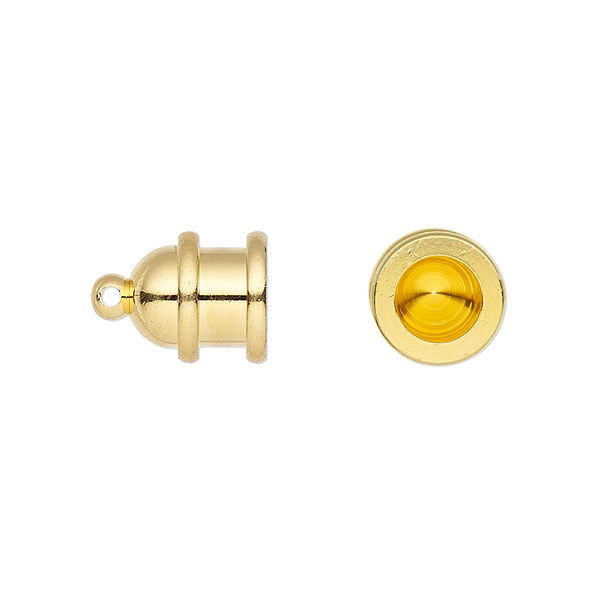 Cord end, TierraCast®, "Maker's" collection, glue-in, gold-plated brass, 13x9.5mm pagoda, 6mm inside diameter. Sold per pkg of 2. image number 0