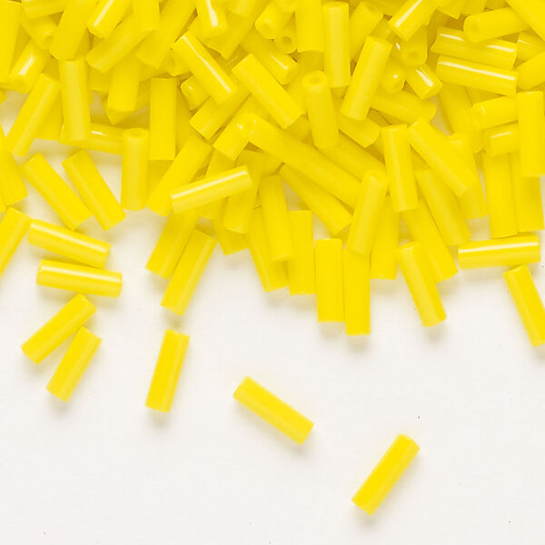 Bead, Preciosa Ornela Czech glass, bugle bead, pkg/50g, #3, opaque lemon yellow, (83110). image number 0