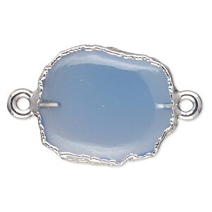 Blue chalcedony / sterling silver 1pkg2, electro-coated freeform rectangle link 13x12mm-15x14mm