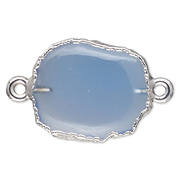 Blue chalcedony / sterling silver 1pkg2, electro-coated freeform rectangle link 13x12mm-15x14mm image number 0